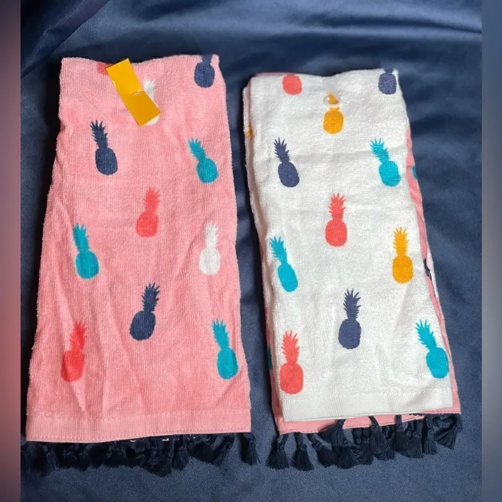 2 Celebrate Summer Together Multicolor Pineapple Tassel Fringe Hand Towels NWT